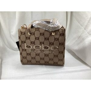 Bebe Los Angeles Mini Tote Bag Monogram Print Studded Top Handle Crossbody